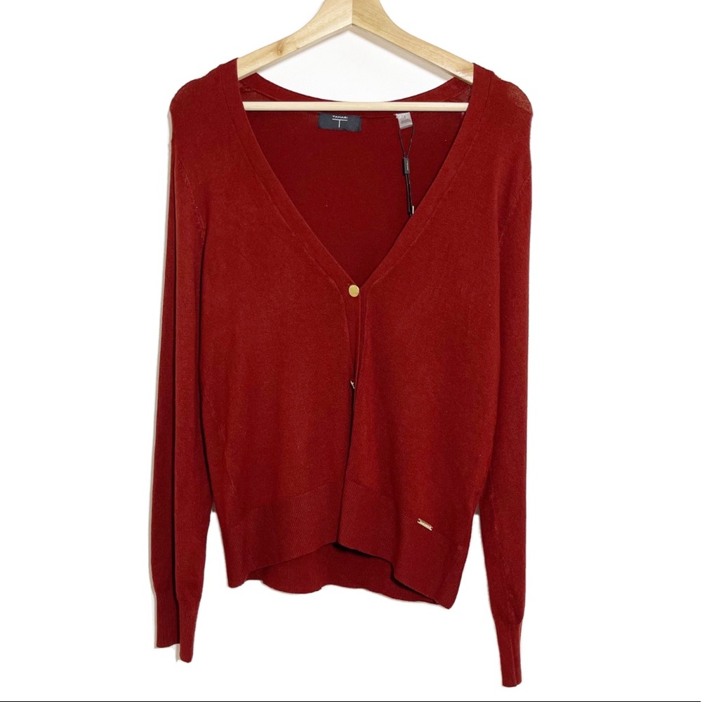 NWT TAHARI Rust Stone Cardigan Sweater Button Front Long Sleeves Sz S